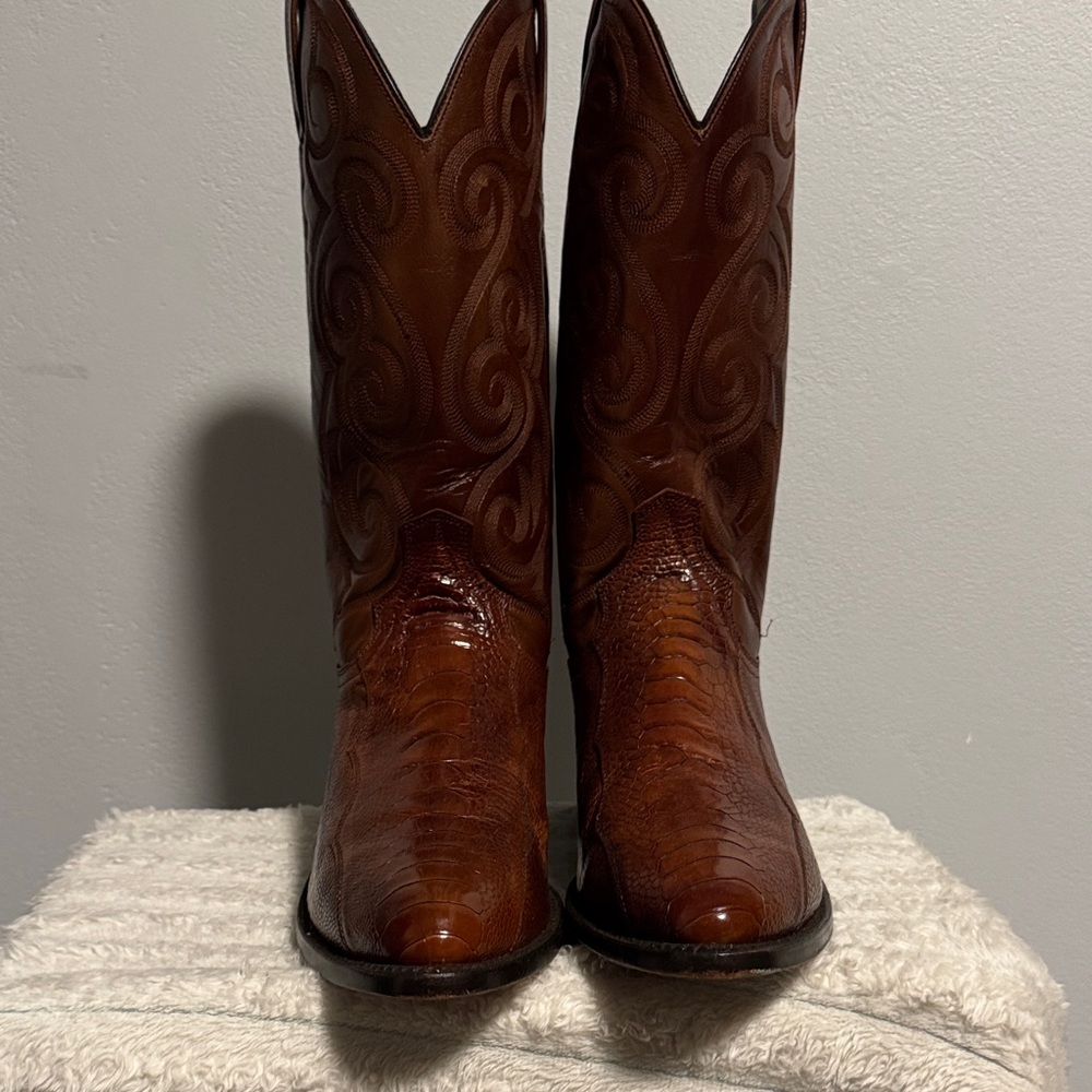 Real ostrich leg Dan Post Rich Brown Western Boots